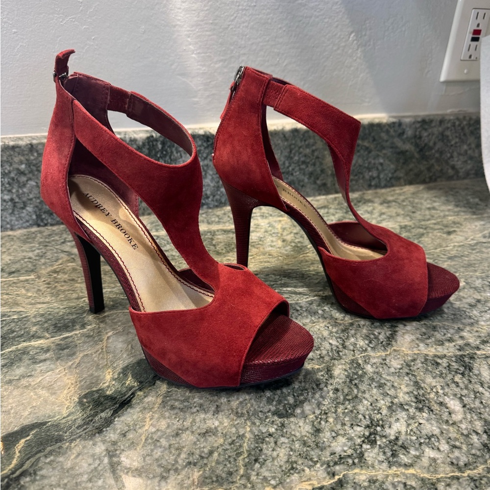 Audrey Brooke Deep Red Suede Heels